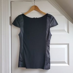 Alice + Olivia Black Leather and Knit Shirt, Small